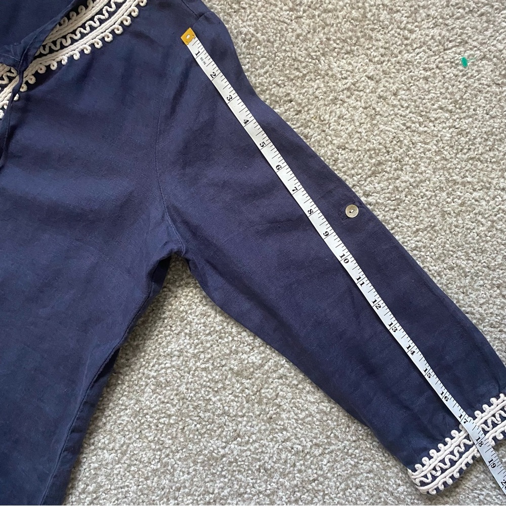 SYMPLE NYC Navy Blue Boho Linen Top - Picture 9 of 11